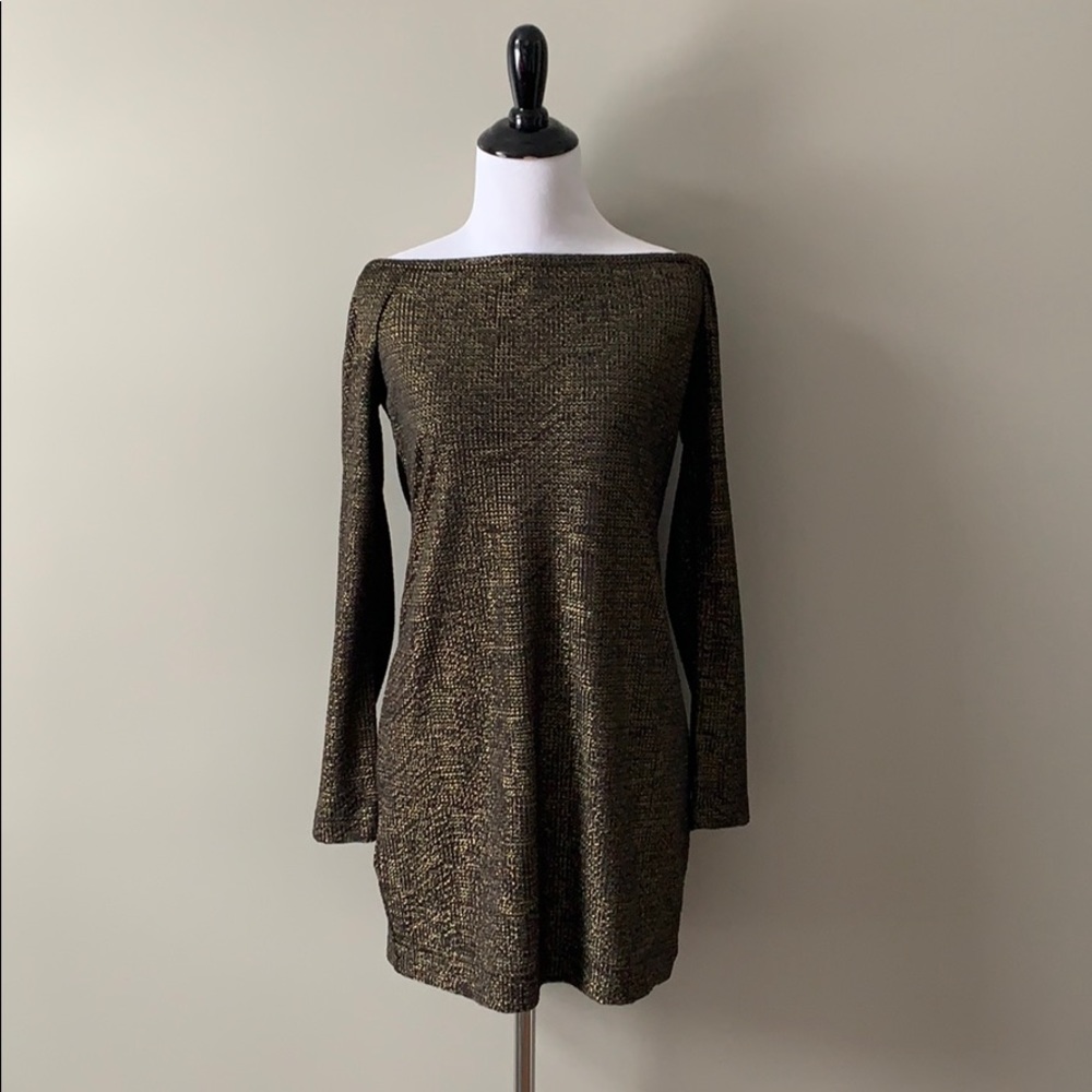 BCBGeneration Black and Gold of the shoulder dress